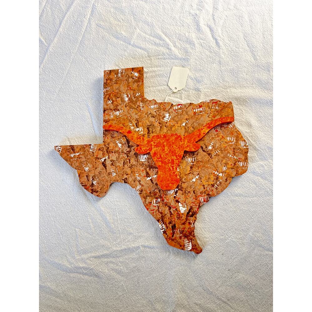 Texas State Wall Art with Longhorn Silhouette (Rustic Western)